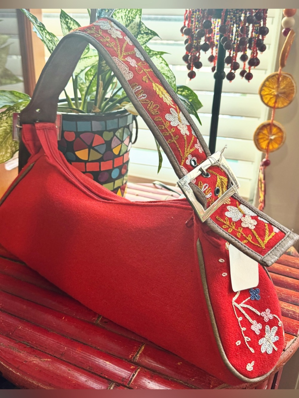 Vibrant Orange Embroidered Shoulder Bag - Picture 2 of 3